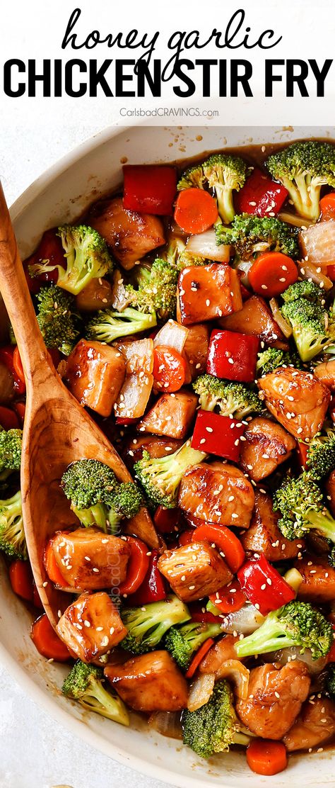 Honey Garlic Chicken Stir Fry with the BEST Sauce! Ginger Stir Fry Sauce, Honey Garlic Chicken And Veggies, Honey Garlic Chicken Stir Fry, Asian Chicken Stir Fry, Ginger Stir Fry, Chicken And Broccoli Stir Fry, Garlic Chicken Stir Fry, Cravings Recipes, Chicken And Veggies