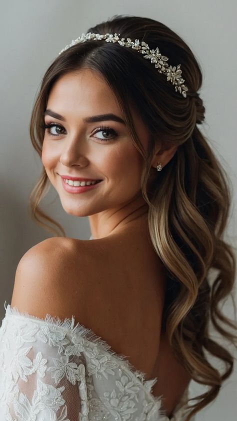 Discover 15 Bridesmaid Hairstyle Gems: From Elegant Updos to Chic Down Styles 33 Wedding Hair Fine Hair Down, Simple Wedding Hairstyles Medium, Half Up Half Down Hair Shoulder Length, Bridal Hair Down With Headpiece, Straight Hair Bride, Classy Wedding Hair Down, Long Straight Wedding Hairstyles, Bridesmaid Hairdo, Ponytail Wedding