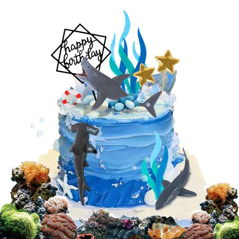 PRICES MAY VARY. ✿Material: High quality PVC, felt, acrylic, plastic and food grade sticks, safe and non-toxic. ✿Package: You will receive 9pcs shark cake topper, 3pcs sharks, 2pcs stars, 1pc life buoy, 1pc acrylic happy birthday cake topper, 2pcs seaweed, our ocean cake toppers will meet your cake decoration needs. ✿Application: Shark cake toppers are perfect for decorating cake, desserts, cookies, muffin, fruit, food, ice cream, appetizers, donuts and more! ✿Occasion: These shark figurines are Baby Shower Ocean Theme, Cake Hampers, Ocean Theme Birthday Party, Shark Cake Topper, Shark Birthday Cakes, Kindergarten Party, Ocean Theme Birthday, Ocean Cakes, Shark Themed Birthday Party