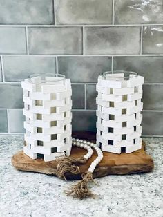 Dollar Tree Candle Holders, Farmhouse Candle Holders, Farmhouse Candle, Easy Crafts To Sell, Jenga Blocks, Farmhouse Candles, Wood Block Crafts, Candle Crafts Diy, Tree Candle