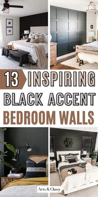 Embrace timeless beauty with these black accent wall bedroom ideas. Discover classic designs and elegant touches to create a space that never goes out of style. Bedroom With Black Walls Room Ideas, Modern Industrial Glam Bedroom, Accent Wall Bedroom Not Behind Bed, Accent Tv Wall Bedroom, Feature Bedroom Wall Ideas, Black Bedroom Wall Ideas, Black Wall Decor Ideas, Black Feature Wall Bedroom, Bedroom With Black Accent Wall