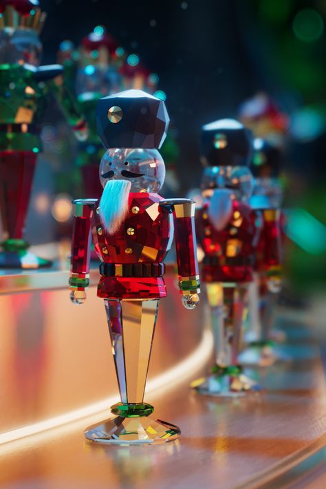 Each festive Swarovski figurine seems lit from within, reflecting magic and wonder for all​. #Swarovski #SwarovskiHome #CelebrateWonder Gingerbread Reindeer, Christmas Adverts, Swarovski Christmas, Leaf Ornament, Luxury Christmas, Crystal Ornament, Bell Ornaments, Holiday Centerpieces, Christmas Scene