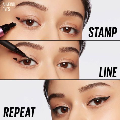 Eyeliner Stamp Tutorial, Stamp Eyeliner, Monolid Eyes, Eyeliner Stamp, Eyeliner Tips, Winged Eyeliner Stamp, Perfect Cat Eye, Black Tea Leaves, Almond Eyes