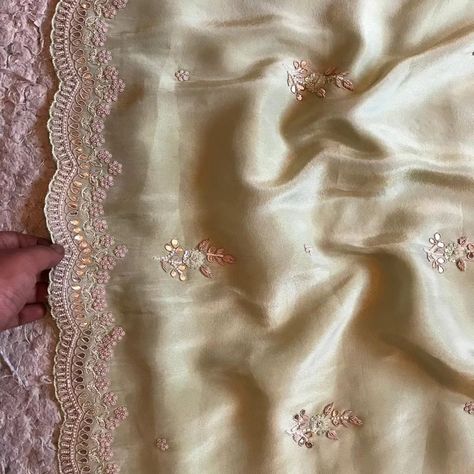 🍊🌸D@D🍊🌸 Pistachio Gold Premium Pure Zari Tissue Silk drapes of luxury embellished with rich zardozi handwork & running handwork bp @ ₹11001 shipping free for Our Resellers Light Embroidery, Silk Drapes, Velvet Dress Designs, Saree Embroidery, Saree Embroidery Design, Saree Designs Party Wear, Modern Staircase, Light Blue Dresses, Stylish Sarees