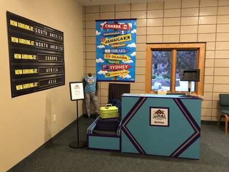 Incredible Race Vbs 2019 Decorations, Travel Vbs Decorations, Airport Decorations, Incredible Race Vbs, Information Booth, Airport Tickets, Airport Theme, Church Nursery Decor, Travel Theme Classroom