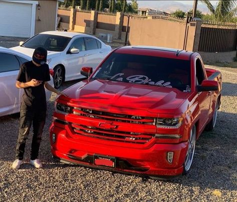 Pink Chevy Trucks, Chevy Silverado Single Cab, Chevy Trucks Lowered, Single Cab Trucks, Chevy Trucks Silverado, Silverado Truck, Lowrider Trucks, Dropped Trucks, Future Trucks