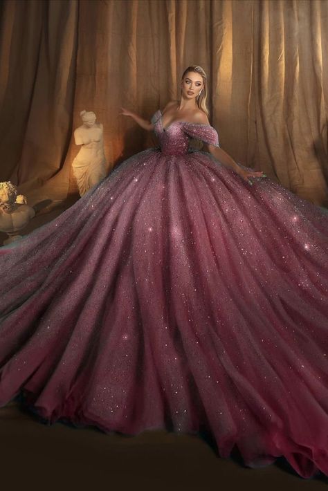 Pink Sparkly Wedding Ball Gown Purple Quince Dress, Hot Pink Quinceanera Dresses, Lilac Quinceanera Dresses, Wedding Ball Gown Dresses, Sparkly Ball Gown, Pink Sparkly Dress, Fairytale Bridal, Wedding Ball Gown, Dress For Bride