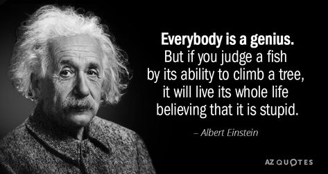 Albert Einstein quote: Everybody is a genius. But if you judge a fish by its ability... Albert Einstein Fish Quote, Rare Quote, Tree Quotes, Barbie Quotes, German Quotes, 25th Quotes, Fishing Quotes, Albert Einstein Quotes, Genius Quotes