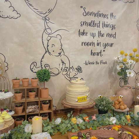 Winnie The Pooh 100 Acre Wood, Vintage Winnie The Pooh Gender Reveal, Vintage Winnie The Pooh Baby Shower Idea, 100 Acre Woods Birthday Party, 100 Acre Wood Baby Shower Ideas, Wennie The Pooh Baby Shower Theme, Hundred Acre Wood Nursery, Baby Boy Winnie The Pooh Shower Ideas, Poo Bear Baby Shower Theme