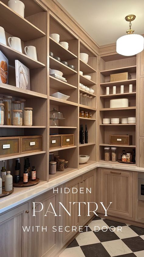 Alexa Anglin | It’s the ‘costco door’ for me 👏🏻 Game changer for bringing in groceries! #pantry #homedesign #kitchen | Instagram Pantry And Scullery Ideas, Butlers Kitchen Pantry, Pantry Door Between Cabinets, Pantry Wood Door Ideas, 5x9 Pantry Layout, Kitchen Pantry Storage Ideas Organizing, Butlers Pantry Remodel, Pantry Off Of Kitchen, Floor To Ceiling Kitchen Pantry Cabinets