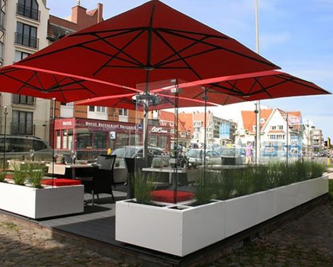 Outdoor Restaurant Patio, Restaurant Exterior Design, Commercial Umbrellas, Outdoor Restaurant Design, Restaurant Exterior, Desain Pantry, Terrace Restaurant, Outdoor Awnings, Rooftop Design