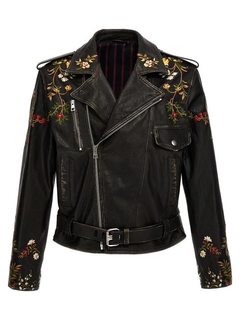 Find Etro Nail Floral Embroidery on Editorialist. Vintage-effect leather biker jacket with floral embroidery, zip closure, pockets, belt at the waist, long sleeves Floral Leather Jacket, Painted Leather Jacket, Mens Nails, Floral Print Jacket, Leather Embroidery, Smiley Emoji, Belted Jacket, Painting Leather, Brown Leather Jacket