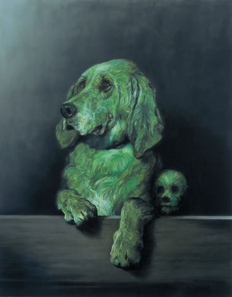 Glen Brown, Landseer Dog, Brown Paintings, Dog Illustration Art, Glenn Brown, Tate Museum, Kehinde Wiley, Brown Painting, Green Paintings