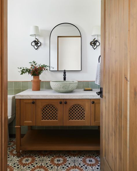 Resurfacing after a whirlwind weekend and stepping into this little Spanish powder is giving me all the life I need for this week. . . . @tramp.studio @pritzkat.johnson.architects . . . #interior #interiordesign #interiors #interiorstyling #interiores #spanishpowderroom #spain #bathroomdesign #homedecor #interiorstyling #decor #homestyle #interiordecor #interiordesignideas #design #architecture #spanishpowderroom #spanishdesign #manhattan #beachlife #beachcity #cliffside #bathroomdesign #b... Spanish Style Powder Room, Modern Southwest Bathroom, California Home Aesthetic, California Spanish Style Interior, Hacienda Style Bathroom, Modern Spanish Bathroom, Spanish Revival Bathroom, Spanish Style Bathrooms Mexico, Mexican Style Bathroom