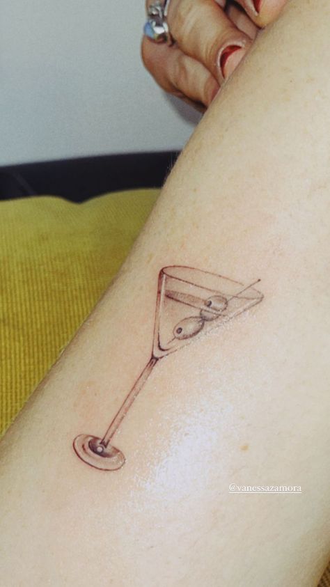 Matching Wine Glass Tattoo, Dirty Martini Tattoo, Martini Glass Tattoo, Martini Tattoo, Drink Tattoo, Cocktail Tattoo, Wine Glass Tattoo, Father Daughter Tattoos, Stick Tattoo