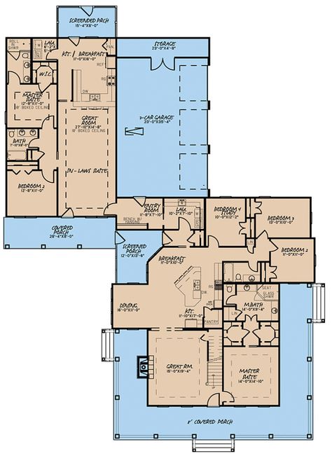 Mil Suite, Mother In Law Apartment, Multigenerational House Plans, Country Farmhouse Plans, Multigenerational House, Farmhouse Layout, In Law House, Southern Style House Plans, In-law Apartment