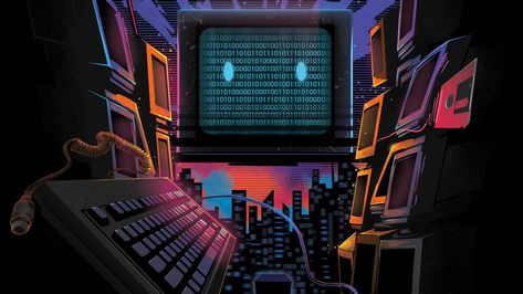 #technology #retrowave binary code electro wave #binary retro wave crt monitor fantasy art #monitor #neon #artwork #vaporwave #4K #wallpaper #hdwallpaper #desktop Retro Games Wallpaper, Code Wallpaper, New Retro Wave, Waves Wallpaper, Retro Background, Full Hd Wallpaper, Old Computers, Retro Waves, Technology Background