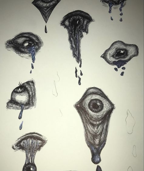 Eyes Veins Drawing, Eye Removal Drawing, Stretched Eye Drawing, Unhinged Eyes Drawing, Eye Dripping Drawing, Tears Draw Reference Realistic, Scary Eye Sketch, Eyes With Tear Draw, Creepy Eyeball Art