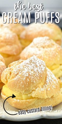 Easy Custard Filling, Cream Puffs Recipe Easy, Homemade Cream Puffs, Cream Puffs Easy, Yummy Nummies, Whipped Cream Filling, Puff Dessert, Bolo Chiffon, Easy Custard