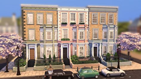 Townhouse Sims 4, Sims Challenge, Sims 4 Stories, Townhouse Exterior, Start Of Spring, Sims 4 Speed Build, House Plans With Pictures, London Houses, Sims 4 House Plans