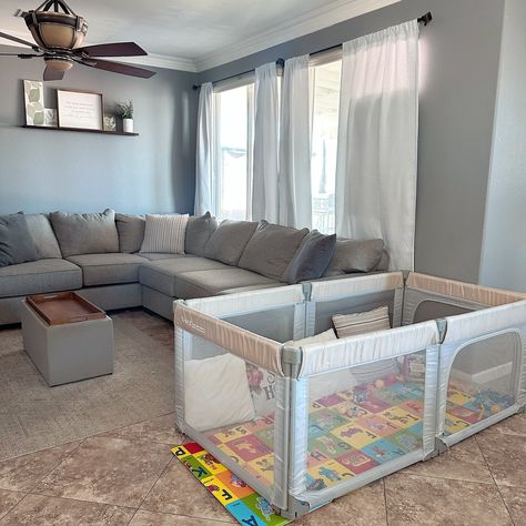 Baby’s first playpen 🫶 it’s HUGE😮Gio is still learning to crawl so he doesn’t need the full space yet. My husband took a few pieces off & built it in half so now it fits perfectly in this space. I love being able to watch Gio while I cook & clean in the kitchen. It’s so convenient👌 #playpen #dripex #babyplayhacks #babyhack #momsofinstagram #momlife #livingroomideas #livingroominspiration #xtremeplaypen #amazonfinds #offerupfinds It Fits, Baby Hacks, Baby Play, Living Room Inspiration, Baby Items, Then And Now, My Husband, Mom Life, Baby Toddler