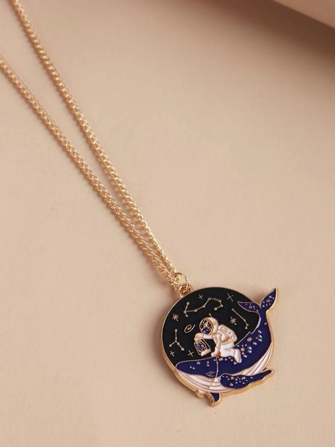 Astronaut Pattern Necklace | SHEIN Gold Style, Pendant Necklaces, Zinc Alloy, Types Of Metal, Diamond Necklace, Necklaces, Pendant Necklace, Collar, Pendant