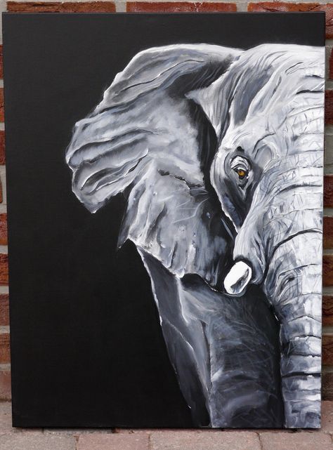 Elephant Canvas Art, Black Canvas Paintings, L'art Du Portrait, Christmas Paintings On Canvas, Elephant Canvas, Elephant Painting, Black And White Painting, Elephant Art, Acrylic Canvas