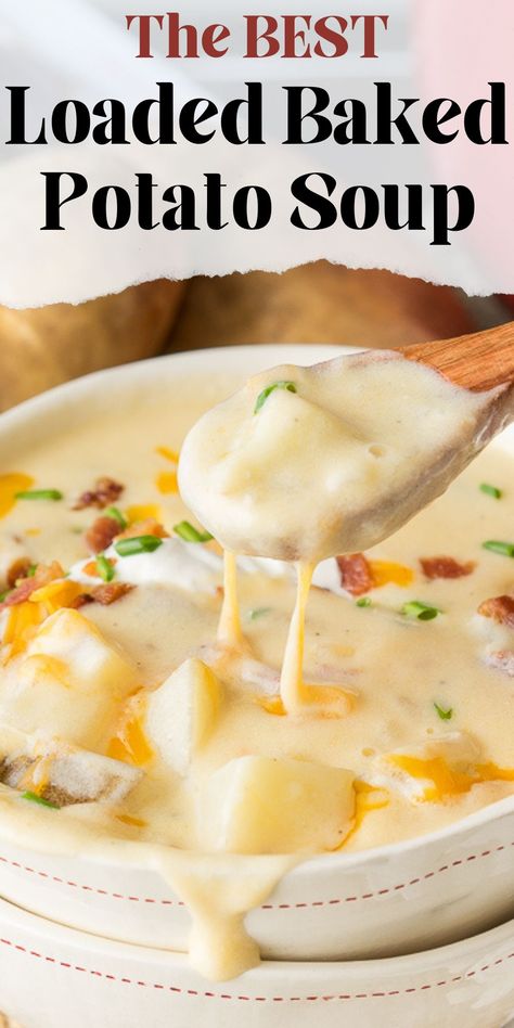 This Loaded Baked Potato Soup is a warm and comforting soup that is quickly made in less than 30 minutes! Easy Loaded Baked Potato Soup, Easy Loaded Baked Potato, Loaded Baked Potato Soup Recipe, Baked Potato Soup Recipe, Loaded Potato Soup, Comforting Soup, Loaded Baked Potato Soup, Homemade Soup Recipe, Loaded Baked Potato