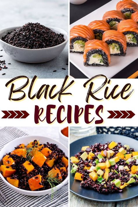 Eat like royalty with these once forbidden black rice recipes. Loaded with antioxidants and nutrients, this incredible grain is ideal for a family feast. Black Rice Dishes, Asian Black Rice Recipe, Black Rice Meals, Black Rice Recipe Side Dishes, Vegan Black Rice Recipes, Recipes With Black Rice, Black Rice Salad Recipes, Black Rice Recipe Dinners, Purple Rice Recipes