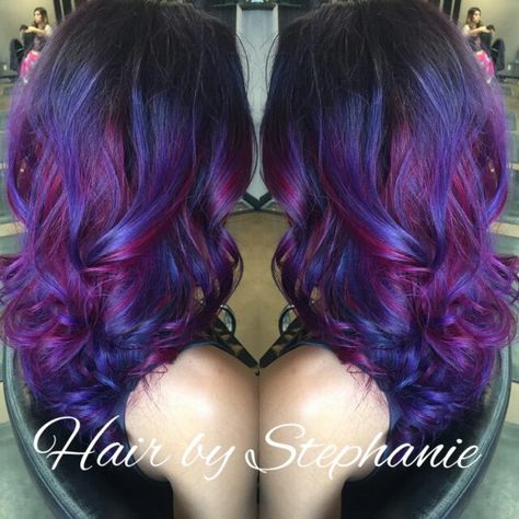 Blue purple mermaid blue and pink and dark purple lovvve my hair Blue Purple And Red Hair, Dark Blue And Purple Hair, Blue And Violet Hair, Hogwarts Jewelry, Lavender Hair Ombre, Purple Hair Color Ombre, Lola Hair, Blue Purple Hair, Violet Hair Colors