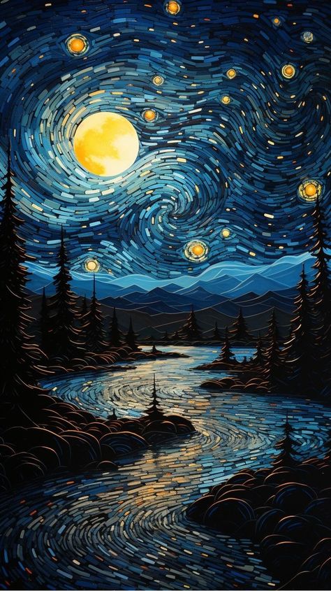 Davinchi Draw Wallpaper, Stary Night Wallpaper 4k, Starry Night Inspired Art, Night Scenery Painting, Paintings Van Gogh, Desenhos Van Gogh, Starry Night Background, Van Gogh Wallpaper, Starry Night Wallpaper