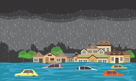 Flood disaster, flooding water in city street, vector design Images Of Flood, Water Flood, The Flood, City Street, City Streets, Vector Design, Picture Book, Vector Art, Stock Vector