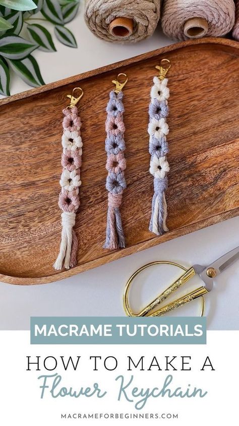 Never lose your keys again with your own gorgeous Macrame Keychain! Get started with 21 free and easy Macrame Keychain Tutorials for beginners and beyond!  Learn how to make super handy and pretty Macrame keychains with talented teachers like Bochiknot, Silent Knot, Simply Inspired, Soulful Notions, Marching North, and Macrame with Flora!  Join our Macrame Facebook Group, which has over 225k members, to share your creations or ask the experts for tips! Macrame Keychain Tutorials, Diy Macrame Keychain Tutorials, Easy Macrame Keychain, Beginner Macrame Projects, Keychain Diy Easy, Diy Macrame Keychain, Macrame Tutorial Beginner, Easy Diy Macrame, Macrame Flowers