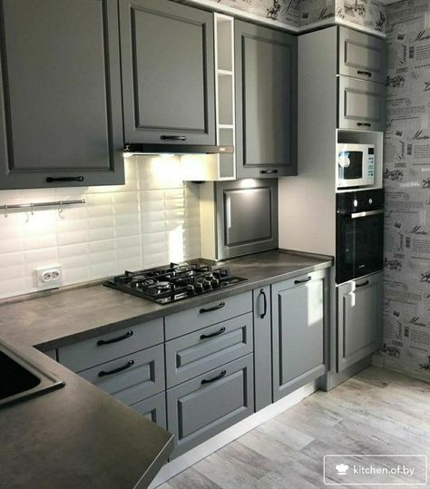 Grey Cabinets With Grey Floors, Ikea Kitchen Gray, Gray Kitchen Ideas, Dark Grey Kitchen Cabinets, Kitchen Remodel Modern, Серая Кухня, Grey Kitchen Designs, Dark Grey Kitchen, Simple Kitchen Design