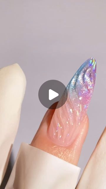 Nail art 💅 Manicure on Instagram: "💙💜By @prism.nail" Mermaid Tail Nails Design, Eye Catching Nails Design, Trolls Inspired Nails, 3 D Gel Nail Art, How To Do Nail Designs Step By Step, Chrome Art Nails, Irredecent Nail Designs, Step By Step Manicure, Unique Gel Nails