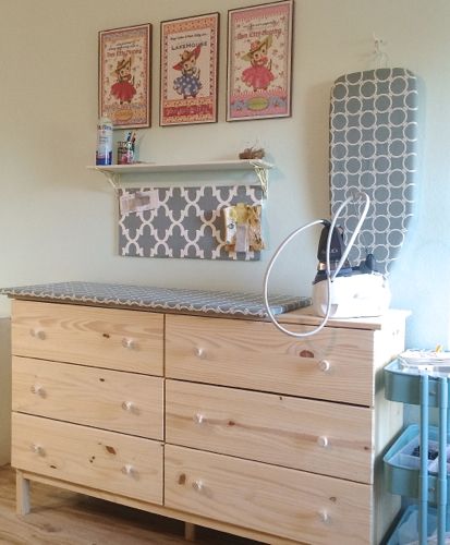 Create a great ironing / packing and shipping / storage station.  Another IKEA hack. Ironing Station, Sewing Tables, Quilt Room, Sewing Station, Sewing Room Furniture, Sewing Room Inspiration, Quilting Digest, Sewing Room Storage, Ironing Boards