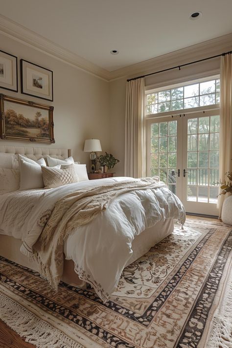 Warm And Minimalist Bedroom, Aesthetic House Interiors Bedroom, Bedroom Ideas New Classic, Cozy Soft Bedroom, Aesthetic Master Room, Modern Cottage Bedroom Ideas, Cozy House Aesthetic Bedroom, Cottage Style Bedroom Ideas, Southern Bedroom Decor