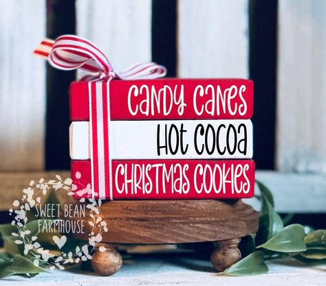 Small Christmas Decor, Hot Cocoa Bar Christmas, Christmas Tray Decor, Cane Decor, Winter Tiered Tray Decor, 2x4 Crafts, Christmas Tiered Tray Decor, Crafts 2023, Canes Decor