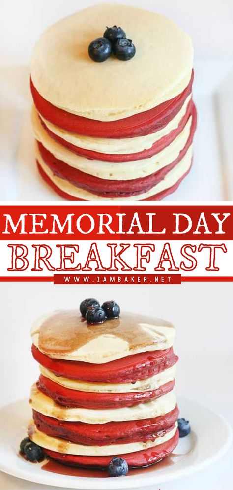 Show appreciation for our war veterans with this Memorial Day Breakfast recipe! This Memorial day food idea starts with regular pancakes and red velvet pancakes. Topped with syrup and blueberries on top, you have the perfect way to honor veterans. Backyard Brunch, Memorial Day Food, Honor Veterans, Red Velvet Pancakes, Healthy Meals For One, I Am Baker, Meal Prep Clean Eating, Lunch Recipes Healthy, Healthy Meals For Two