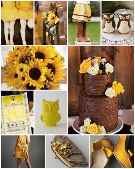 Yellow and Chocolate: A Tasty Yellow And Brown Wedding, Brown Wedding Decor, Fall Wedding Dress Coverup, Brown Wedding Themes, Yellow Wedding Colors, Fall Wedding Diy, Wedding Decorations On A Budget, Maroon Wedding, Chocolate Wedding Cake