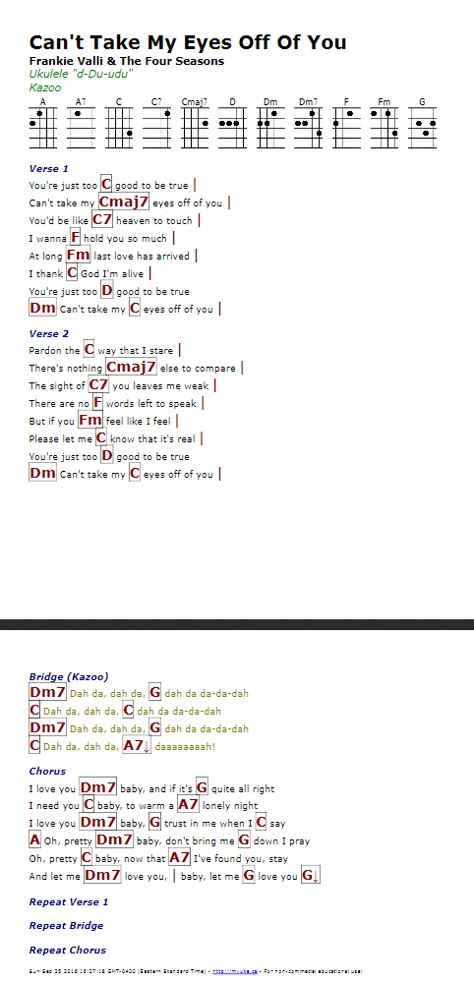CAN'T TAKE MY EYES OFF OF YOU -- Frankie Valli & The Four Seasons Kunci Ukulele, Ukulele Songs Beginner, Learning Ukulele, Ukulele Chords Songs, Uke Songs, Frankie Valli, Great Song Lyrics, Ukulele Music, Guitar Chords For Songs