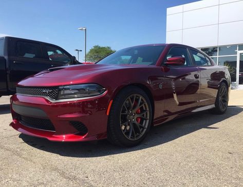 Dodge Charger SRT Hellcat painted in Octane Red Photo taken by: @deals_detroit on Instagram Red Srt Charger, Wine Red Car, Red Hellcat, Red Dodge Charger, Red Charger, Hellcat Dodge, Dodge Charger Srt Hellcat, 2013 Dodge Charger, Charger Hellcat