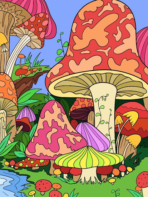 Mushroom Illustration Trippy, Psyche Art, Trippy Forest, Simpsons Drawings, Tropical Illustration, Psychadelic Art, Unique Drawings, Feminine Art, A Level Art