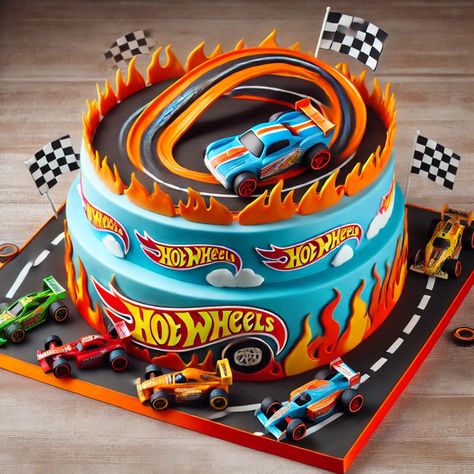 Hot Wheels Birthday Cake Images 3 Hot Wheels Torte, Race Car Cakes For Boys, Hot Wheels Cake Pops, Hot Wheels Cake Ideas, Hotwheels Birthday Cake, Hot Wheels Cupcakes, Race Car Birthday Cake, Construction Theme Cake, Race Track Cake