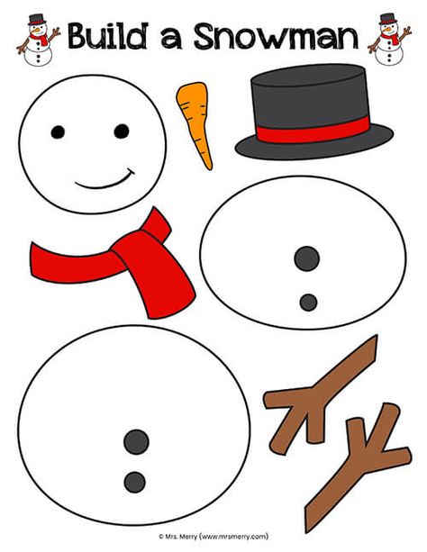 Colored Build a Snowman – Kids Activities – Mrs. Merry_opt Merry Christmas Crafts For Kids, Snowman Arts And Crafts For Kids, How To Build A Snowman, Snow Man Craft For Kids, Snowman Kids Crafts, Free Snowman Printables, Snowmen Crafts For Kids, Christmas Activities For Kids Preschool, January Activities For Kids