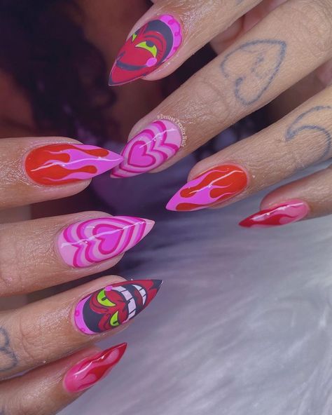 𝕯𝖊𝖘𝖎𝖗𝖊𝖊 𝕻𝖆𝖗𝖆𝖉𝖎𝖘𝖊 🌙💫 on Instagram: “❤️‍🔥 EL ❤️‍🔥 Pintadito a mano 💗 • • • #nails #nailsart #nailsofinstagram #ppgnails #pinknails #naildesign” Girls Nails Ideas, Power Puff Girls Nails, Claw Nails Designs, Movie Nails, Candy Wrapping, Nail Art Cute, Character Nails, Valentines Nail, 2023 Nail