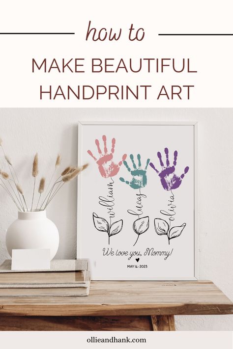 Anniversary Handprint Craft, Hand Print Pictures Handprint Art, Family Hand Print Painting Ideas, Mother’s Day Hand And Foot Print Crafts, Mother’s Day Artwork For Kids, Mothers Day Painting Ideas For Kids, Handprint Canvas Art Children, Mother Day Gift Ideas For Kids, Paint Handprint Ideas