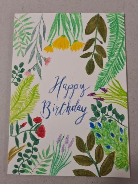 Handmade birthday card in watercolour pencil. Mixed flowers and plants, perfect for a plant lover. Colored Pencil Birthday Card, Mixed Flowers, Watercolor Birthday Cards, Watercolor Birthday, Plant Images, Wedding Greeting Cards, Watercolour Art, Cards Ideas, Watercolor Pencils