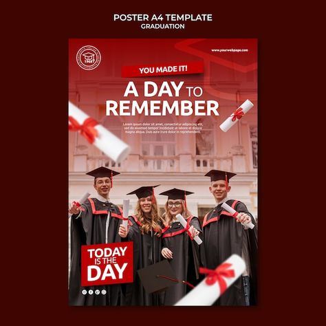 Realistic poster graduation template | Free Psd #Freepik #freepsd #playbill #learning-poster #education #graduation-poster Graduation Poster, Graduation Templates, Graduation Design, A Day To Remember, Graduation Day, Poster Template, Free Psd, Graphic Resources, Poster Design