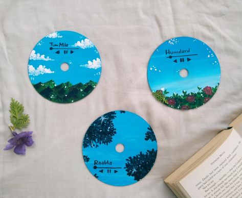 Acrylics on CD....Spotify playlist aesthetics 🌿 Cd Painting, Bottle Diy, Spotify Playlist, Design Sketch, Nuts, Cd, Sketch, Electronic Products, Design